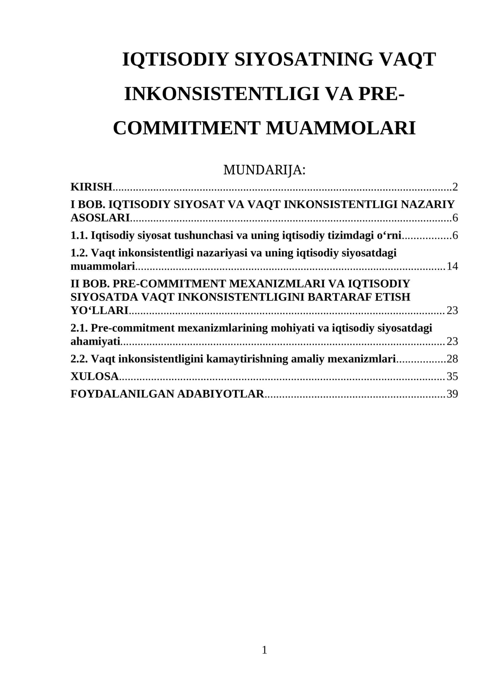 IQTISODIY SIYOSATNING VAQT INKONSISTENTLIGI VA PRE-COMMITMENT MUAMMOLARI 1