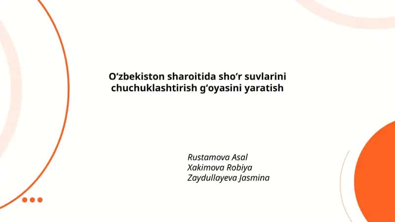 Oʻzbekiston sharoitida shoʻr suvlarini chuchuklashtirish gʻoyasini yaratish 1