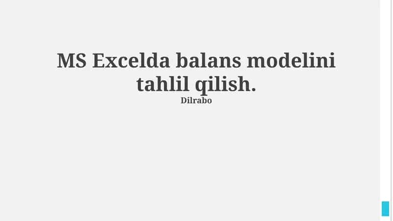 Muvozanat Modelini Excelda Yaratish 1