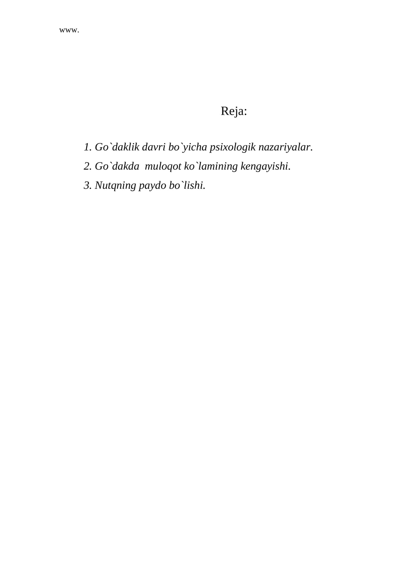 Go`daklik davri bo`yicha psixologik nazariyalar 1