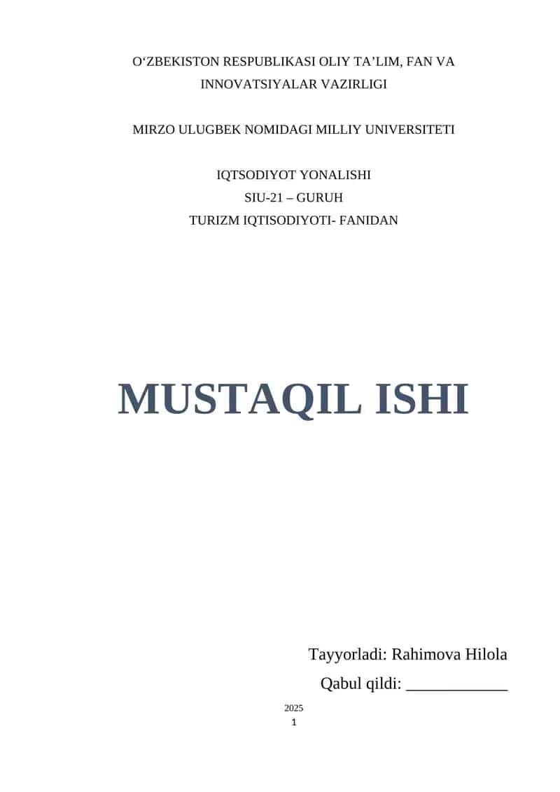 Turizm soxasida iqtsodiy mexanizim va uning hususiyatlari 1
