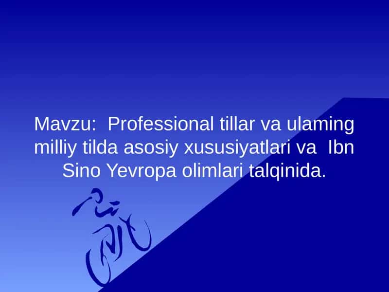 Professional tillar va ulaming milliy tilda asosiy xususiyatlari va Ibn Sino Yevropa olimlari talqinida 1