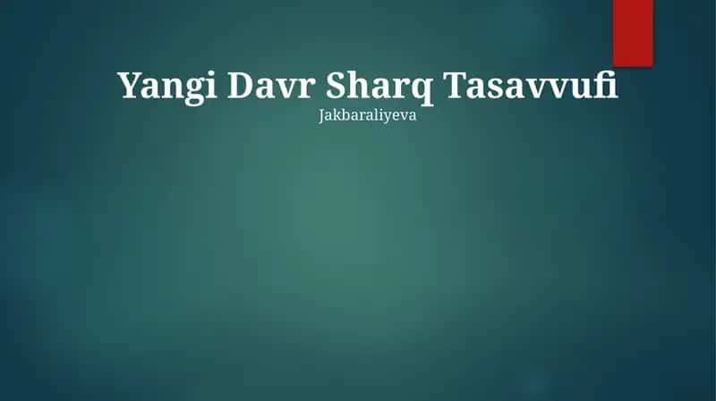 Yangi Davr Sharq Tasavvufi 1