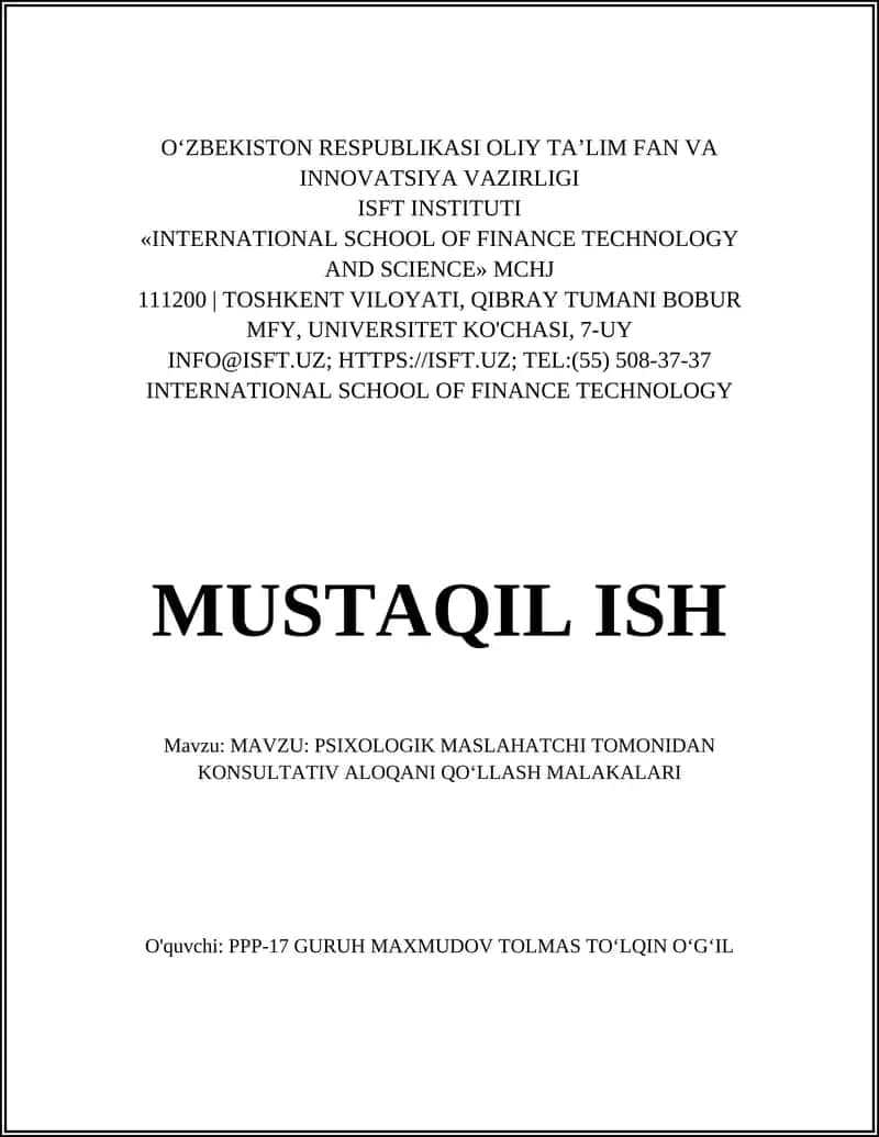 PSIXOLOGIK MASLAHATCHI TOMONIDAN KONSULTATIV ALOQANI QO‘LLASH MALAKALARI 1