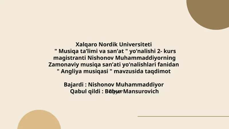 "Angliya musiqasi" mavzusida taqdimot 1