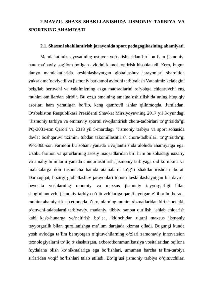 SHAXS SHAKLLANISHIDA JISMONIY TARBIYA VA SPORTNING AHAMIYATI 1