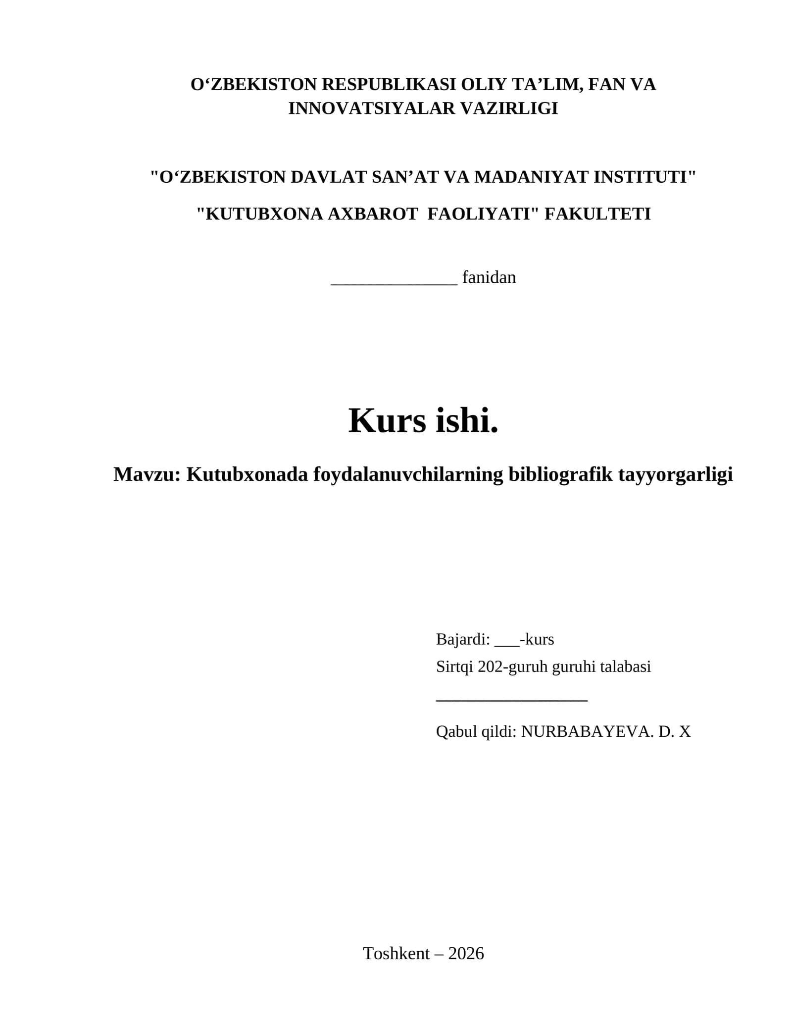 Kutubxonada foydalanuvchilarning bibliografik tayyorgarligi 1