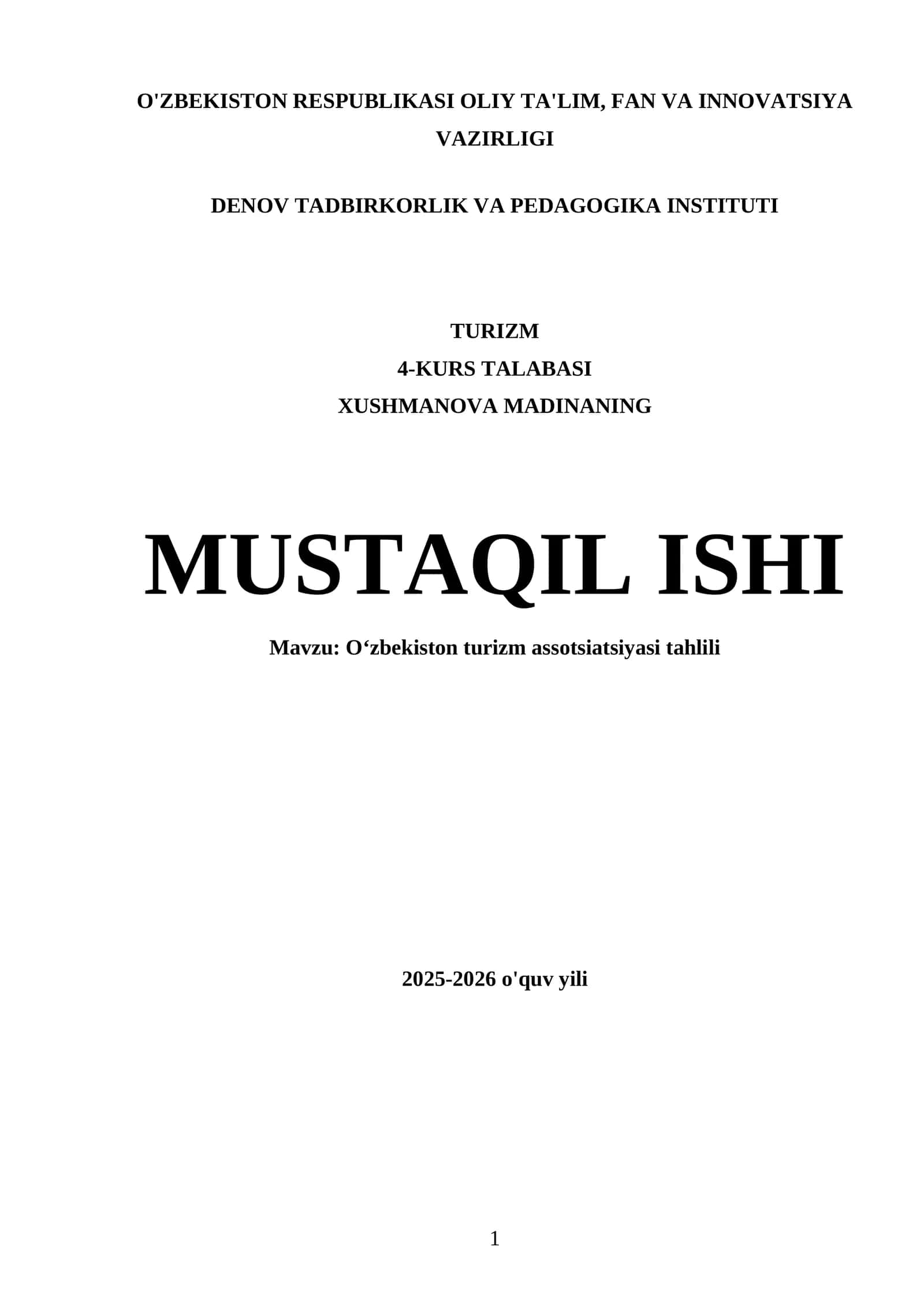 Oʻzbekiston turizm assotsiatsiyasi tahlili 1