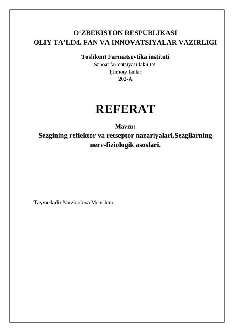 Sezgining reflektor va retseptor nazariyalari 1
