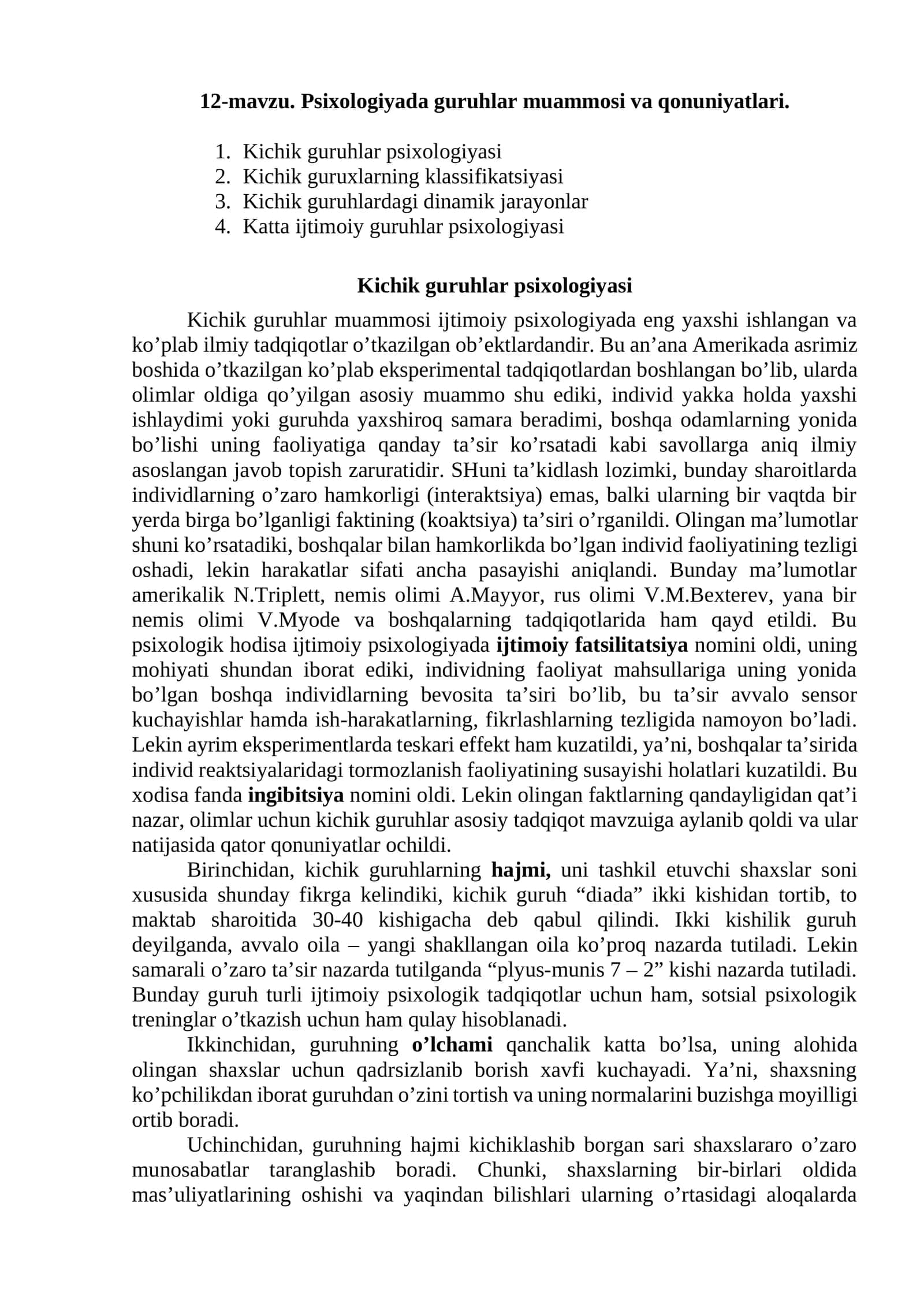 Psixologiyada guruhlar muammosi va qonuniyatlari 1