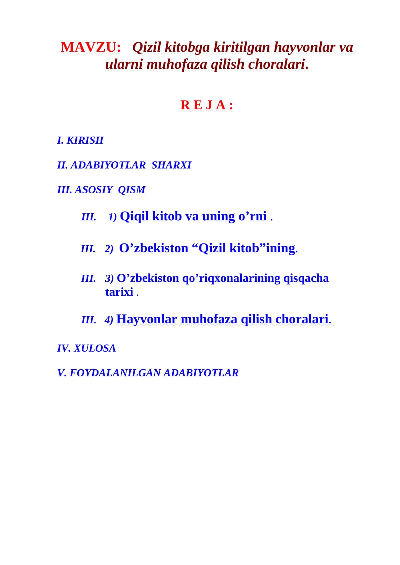 Qizil kitobga kiritilgan hayvonlar va ularni muhofaza qilish choralari 1