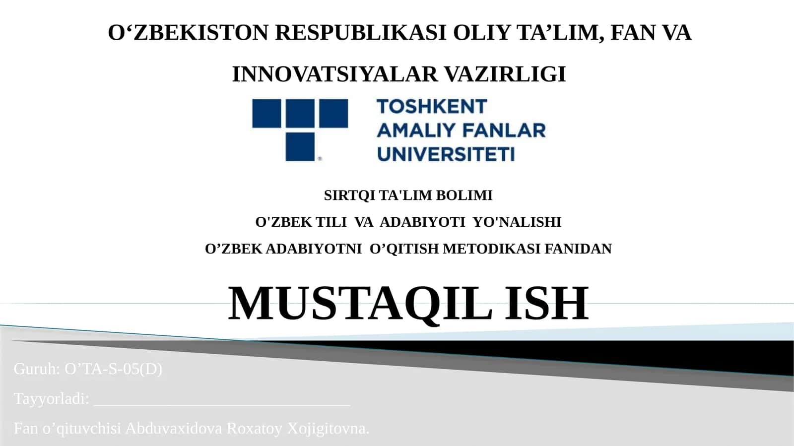 O'zbek adabiyotni o'qitish metodikasi 1