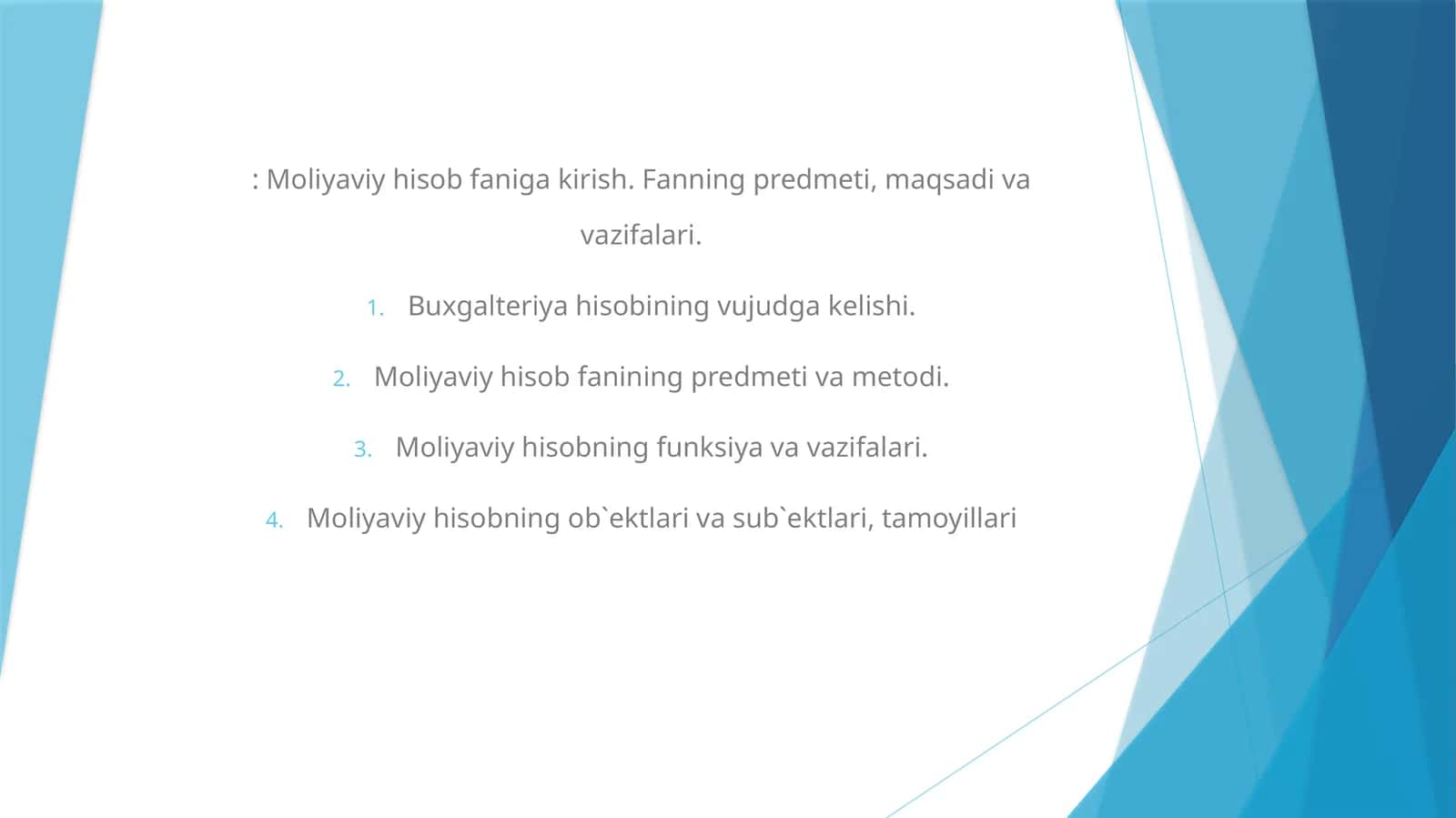 Moliyaviy hisob faniga kirish 1