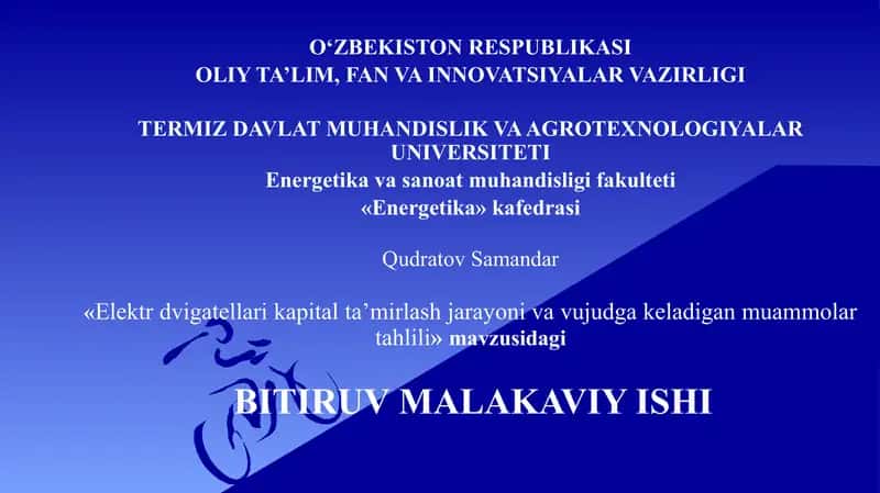 Elektr dvigatellari kapital ta’mirlash jarayoni va vujudga keladigan muammolar tahlili 1