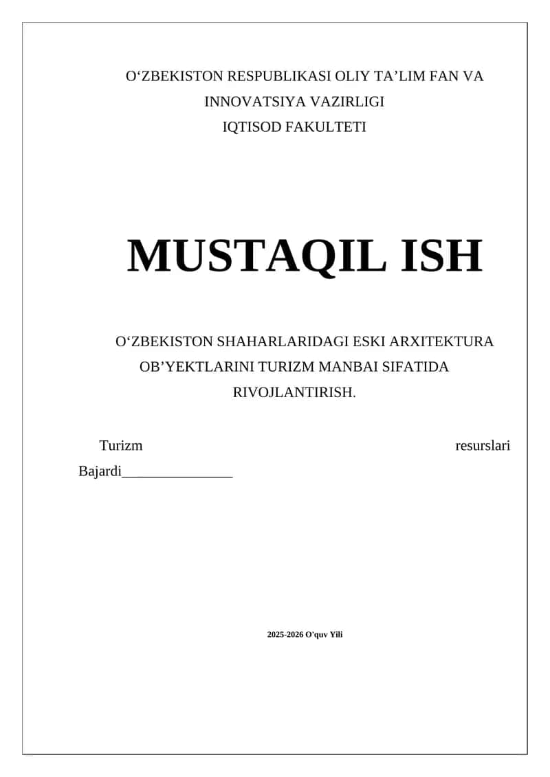 Eski arxitektura ob'yektlarini turizm manbai sifatida rivojlantirish 1