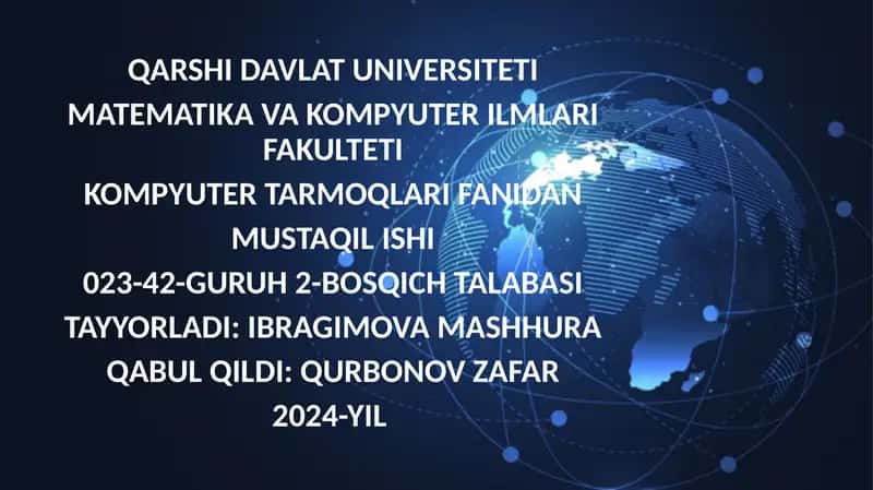 INTERNET – GLOBAL KOMPYUTER TARMOG’I. INTERNET TARMOG’IDA ADRESLARNING TUZILISHI VA SISTEMAVIYLIGI 1