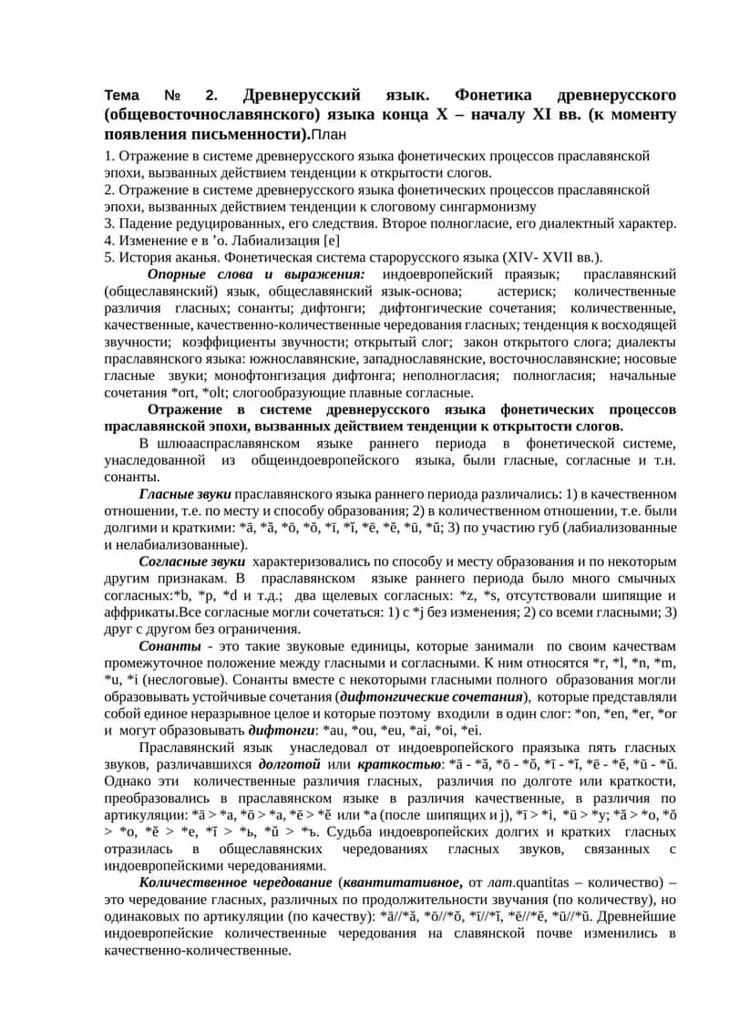 Отражение в системе древнерусского языка фонетических процессов 1