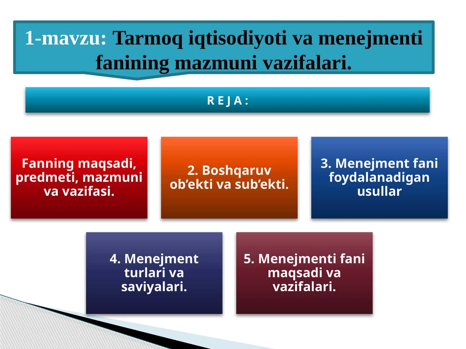 Tarmoq iqtisodiyoti va menegmenti fanining mazmuni va vazifalari 1