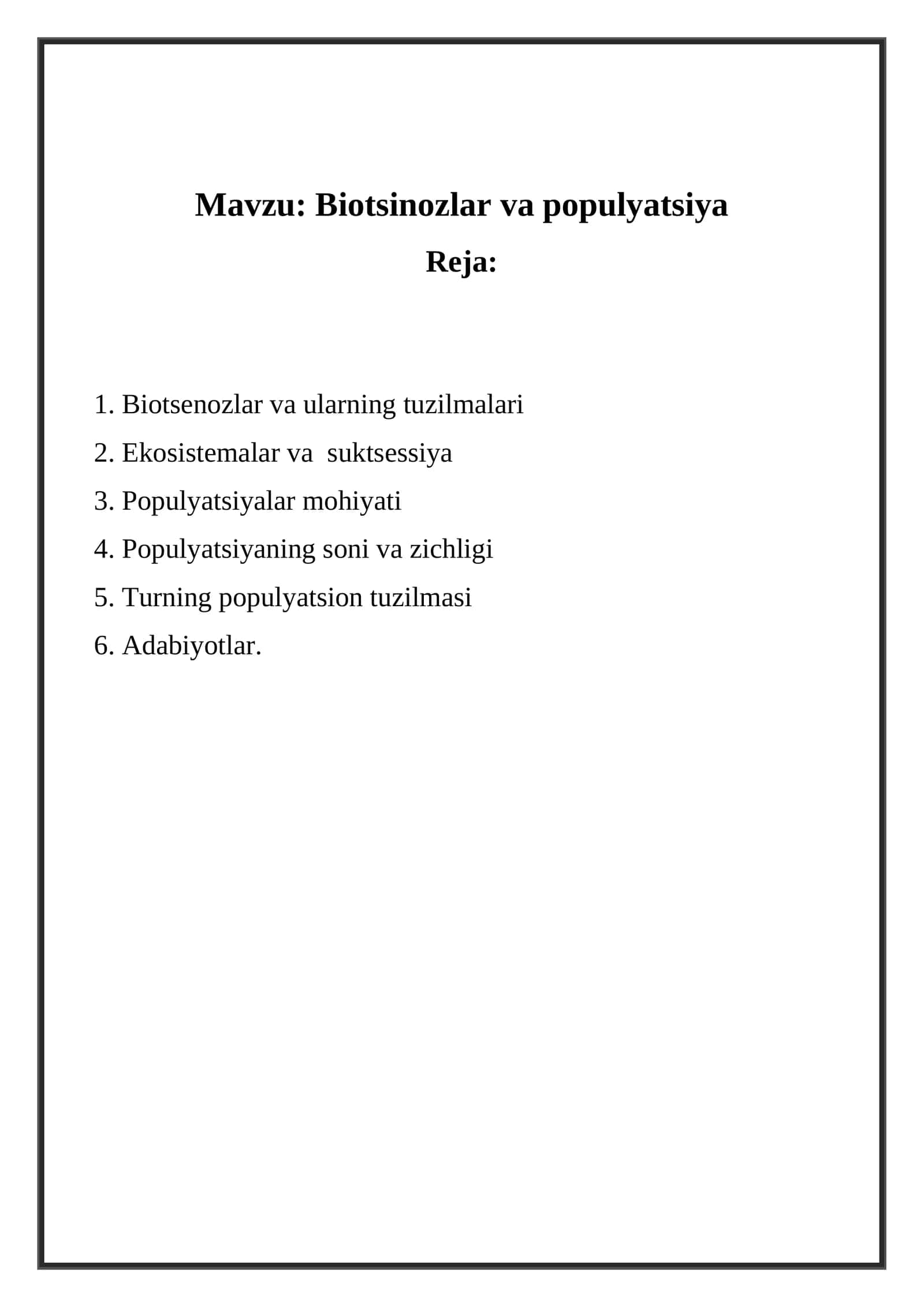 Biotsenozlar va Populyatsiya 1