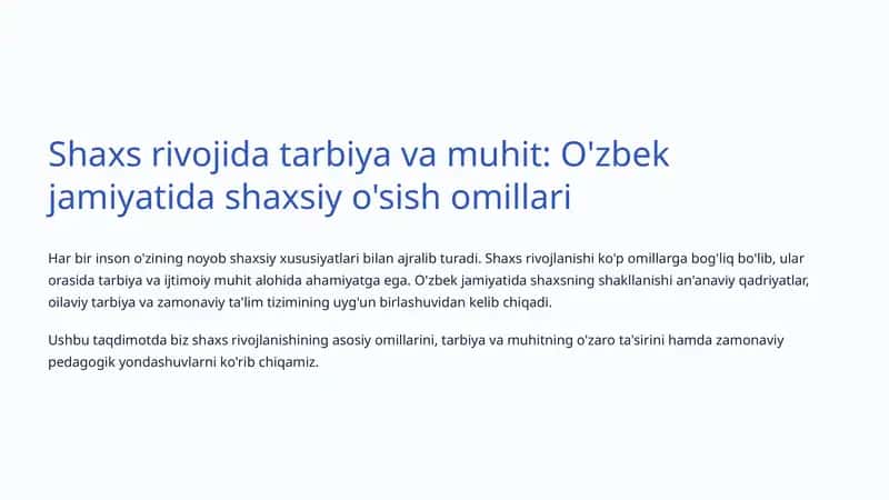 Shaxs rivojida tarbiya va muhit: O'zbek jamiyatida shaxsiy o'sish omillari 1