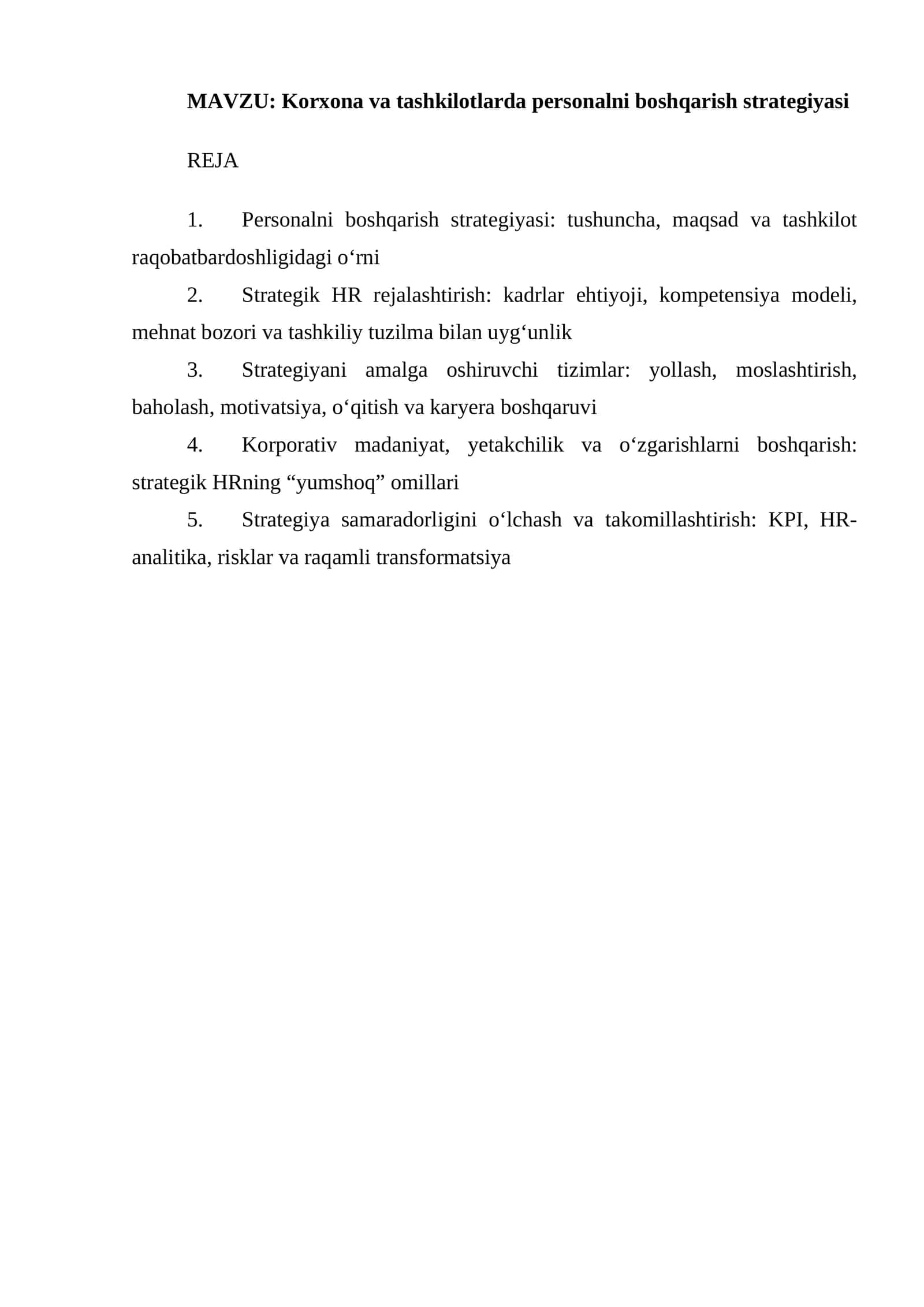 Korxona va tashkilotlarda personalni boshqarish strategiyasi 1
