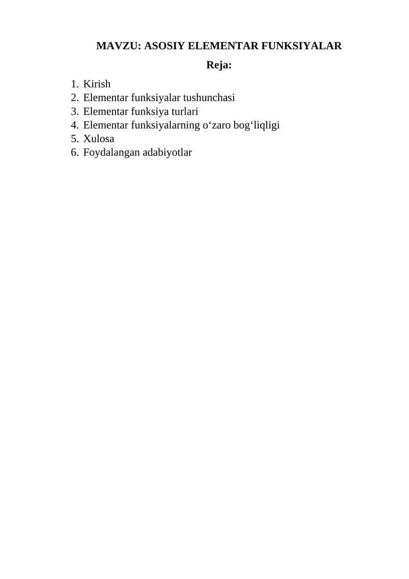 ASOSIY ELEMENTAR FUNKSIYALAR 1