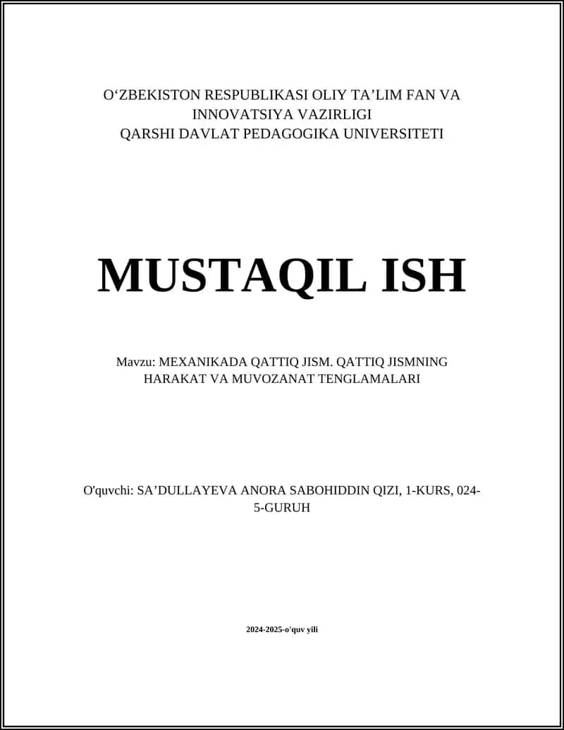 MEXANIKADA QATTIQ JISM 1