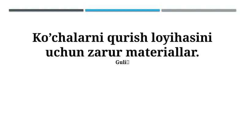 Ko’chalarni qurish loyihasi 1