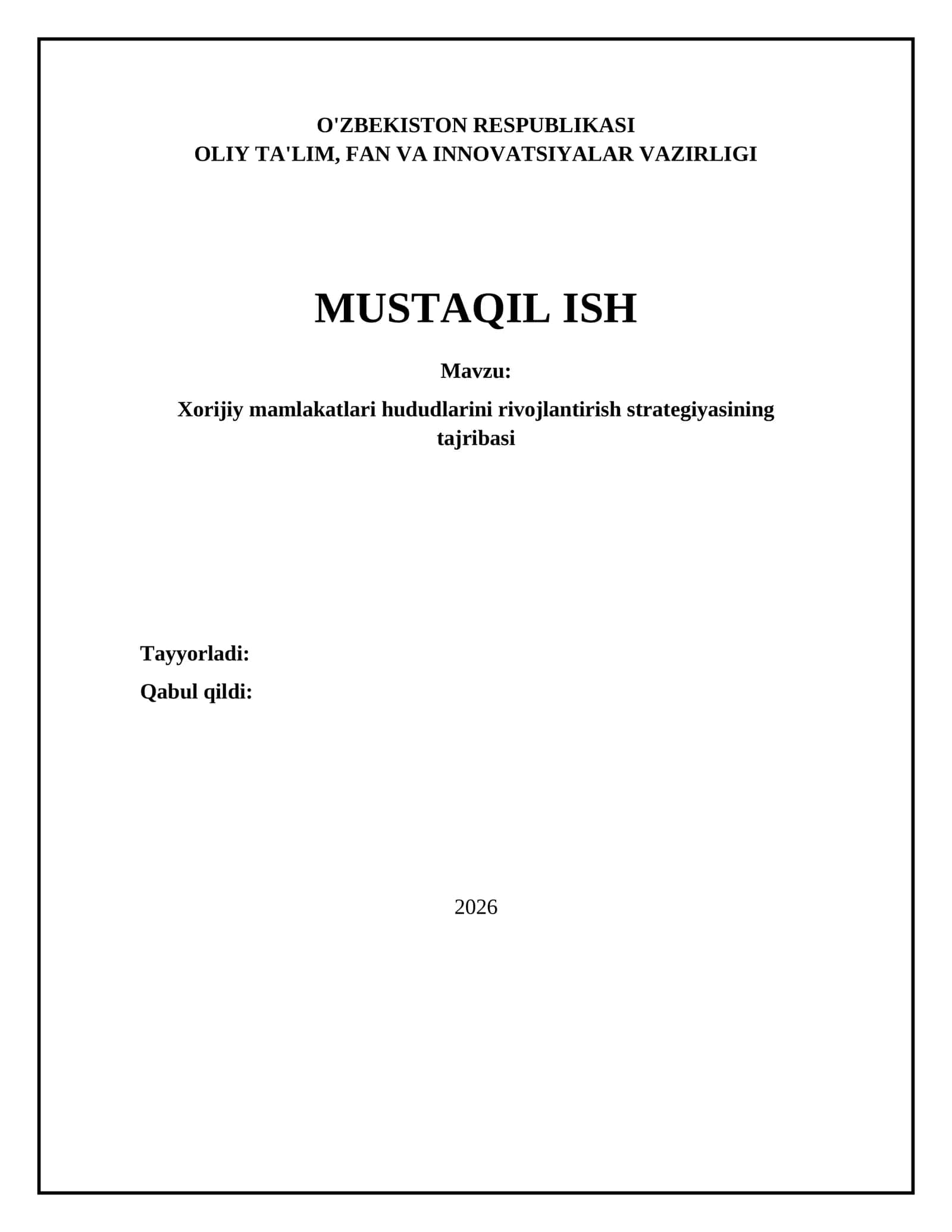 Xorijiy mamlakatlari hududlarini rivojlantirish strategiyasining tajribasi 1