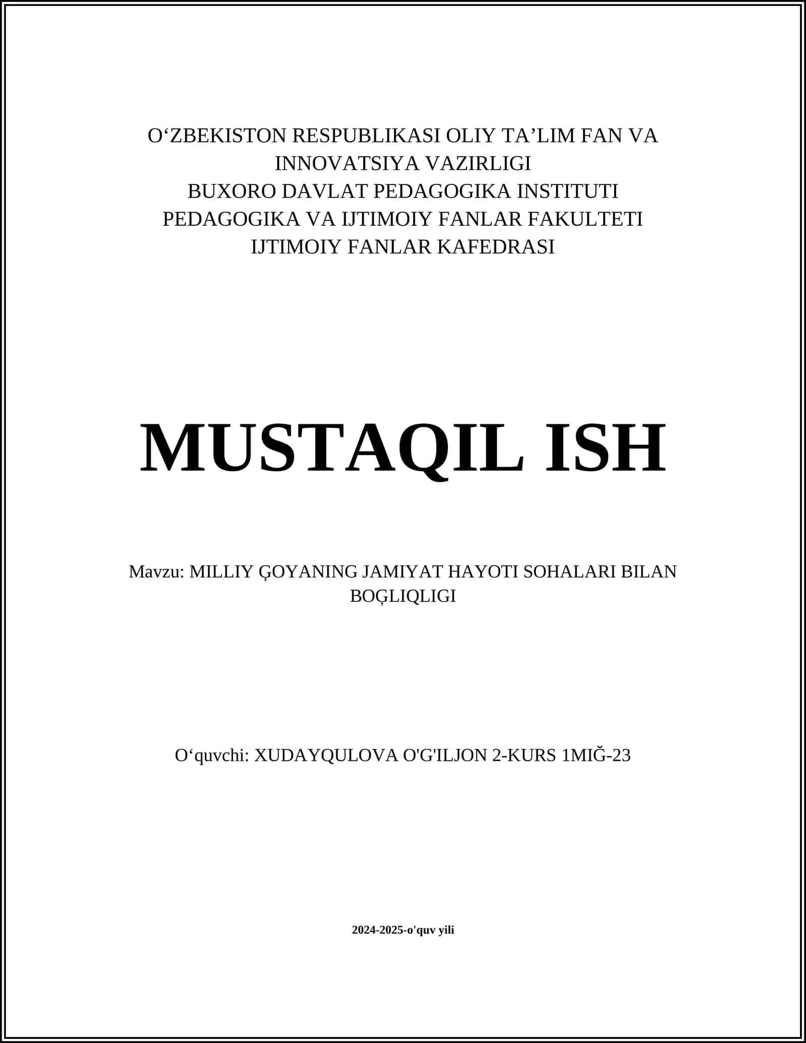 MILLIY ĢOYANING JAMIYAT HAYOTI SOHALARI BILAN BOĢLIQLIGI 1