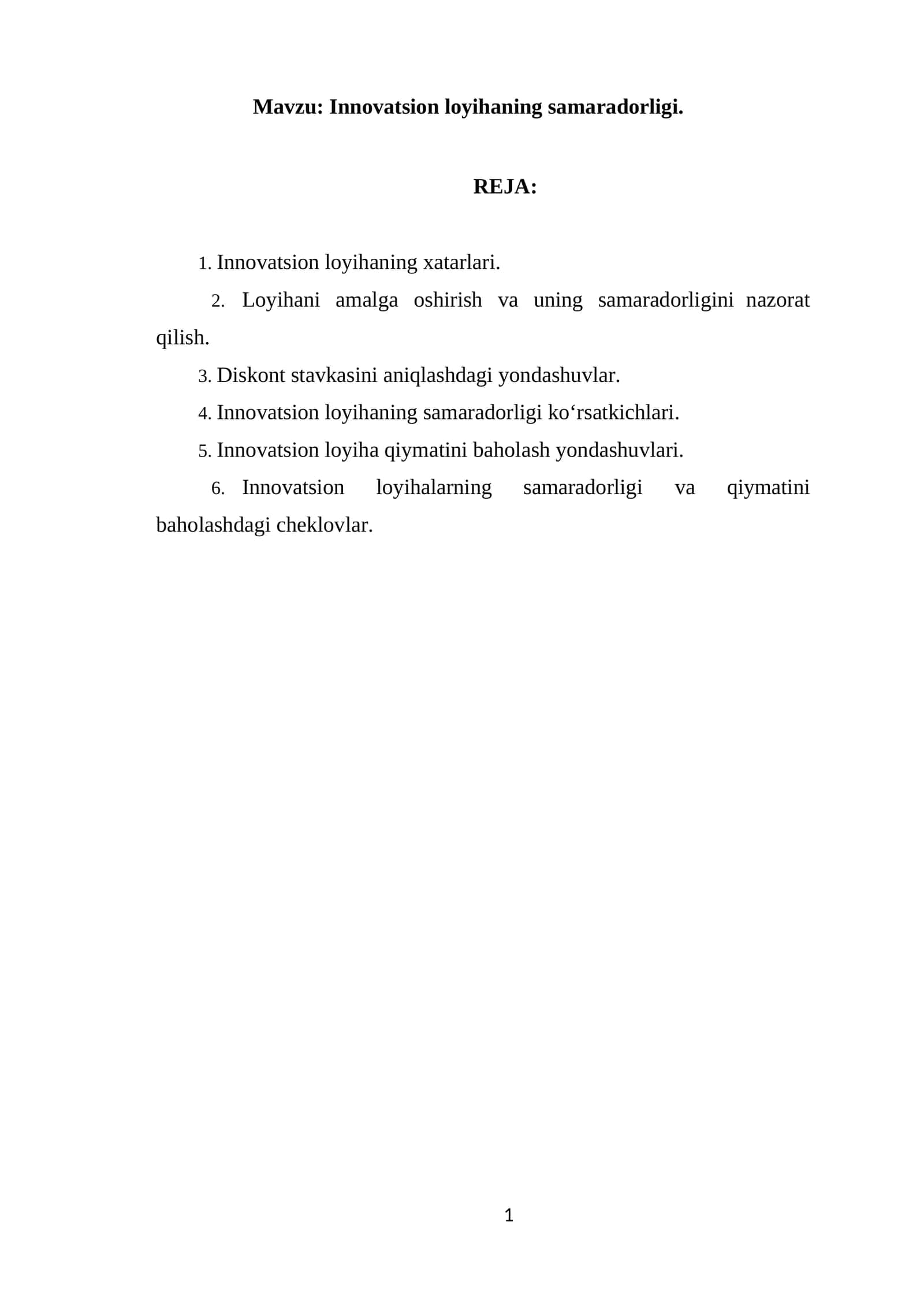 Innovatsion loyihaning samaradorligi 1