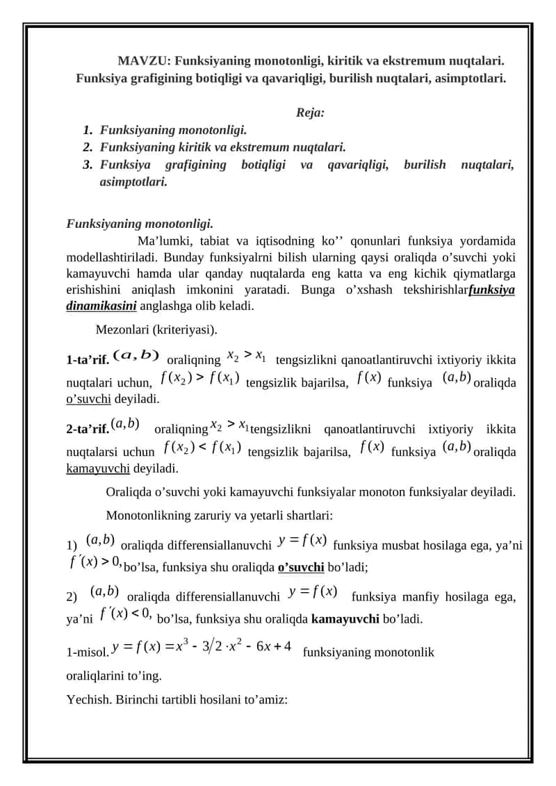 Funksiyaning monotonligi 1