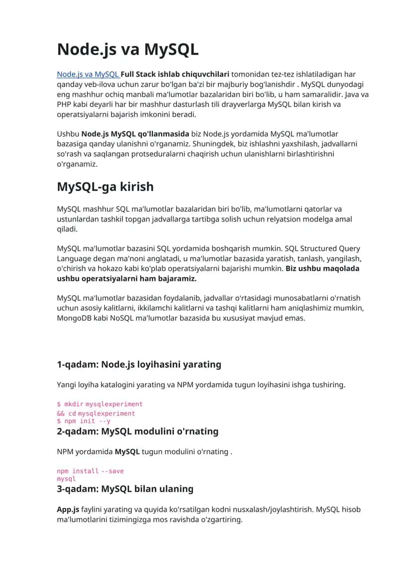 Node.js va MySQL 1