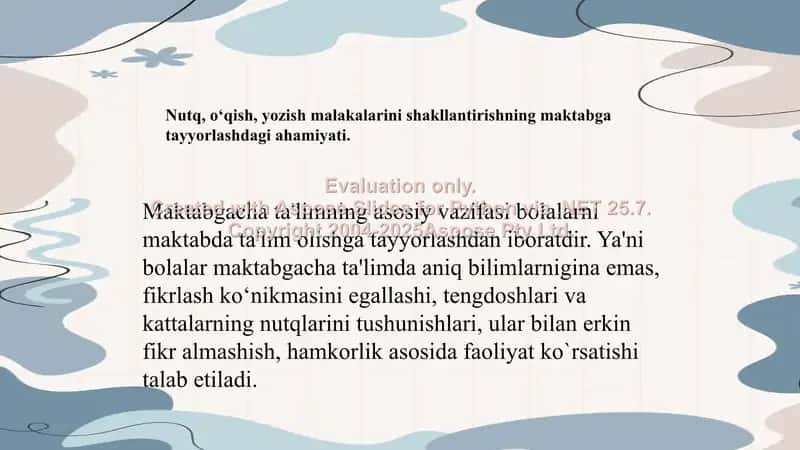 Maktabgacha ta'limning asosiy vazifasi 1