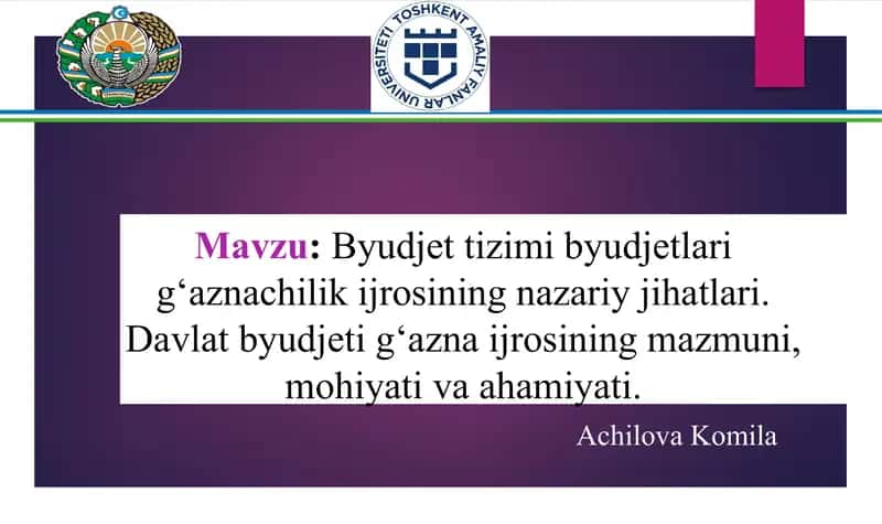 Byudjet tizimi byudjetlari g‘aznachilik ijrosining nazariy jihatlari. Davlat byudjeti g‘azna ijrosining mazmuni, mohiyati va ahamiyati. 1