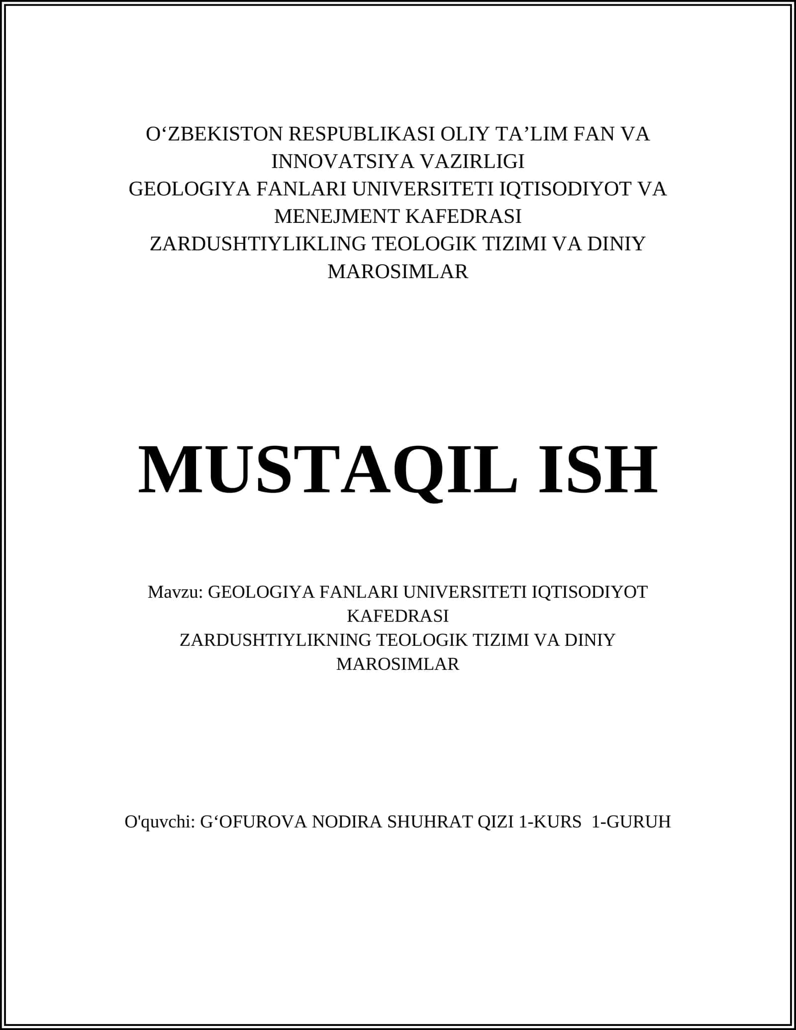 GEOLOGIYA FANLARI UNIVERSITETI IQTISODIYOT KAFEDRASI 1