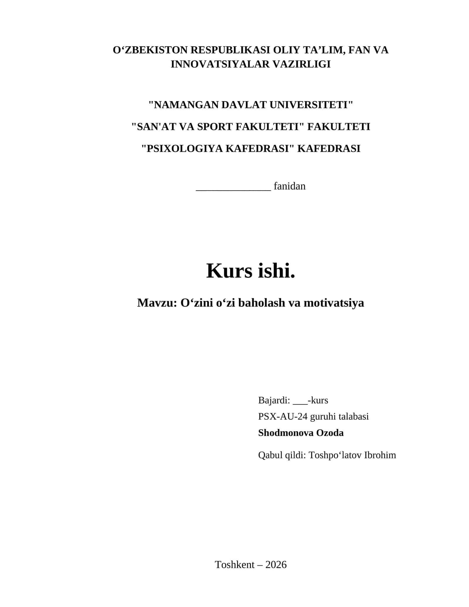 Oʻzini oʻzi baholash va motivatsiya 1