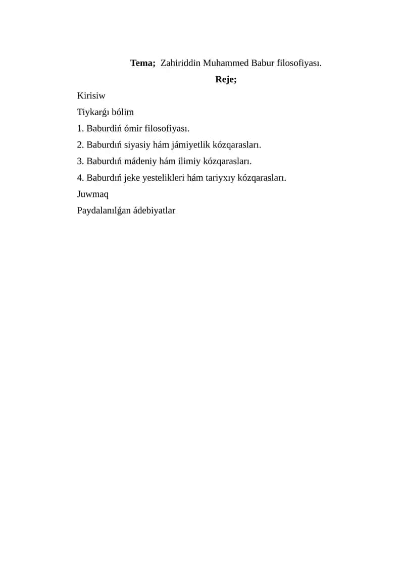 Zahiriddin Muhammed Babur filosofiyası 1