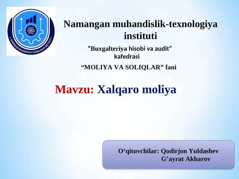 Xalqaro moliya 1