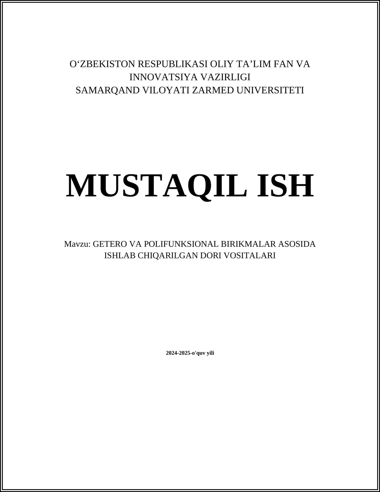 GETERO VA POLIFUNKSIONAL BIRIKMALAR ASOSIDA ISHLAB CHIQARILGAN DORI VOSITALARI 1