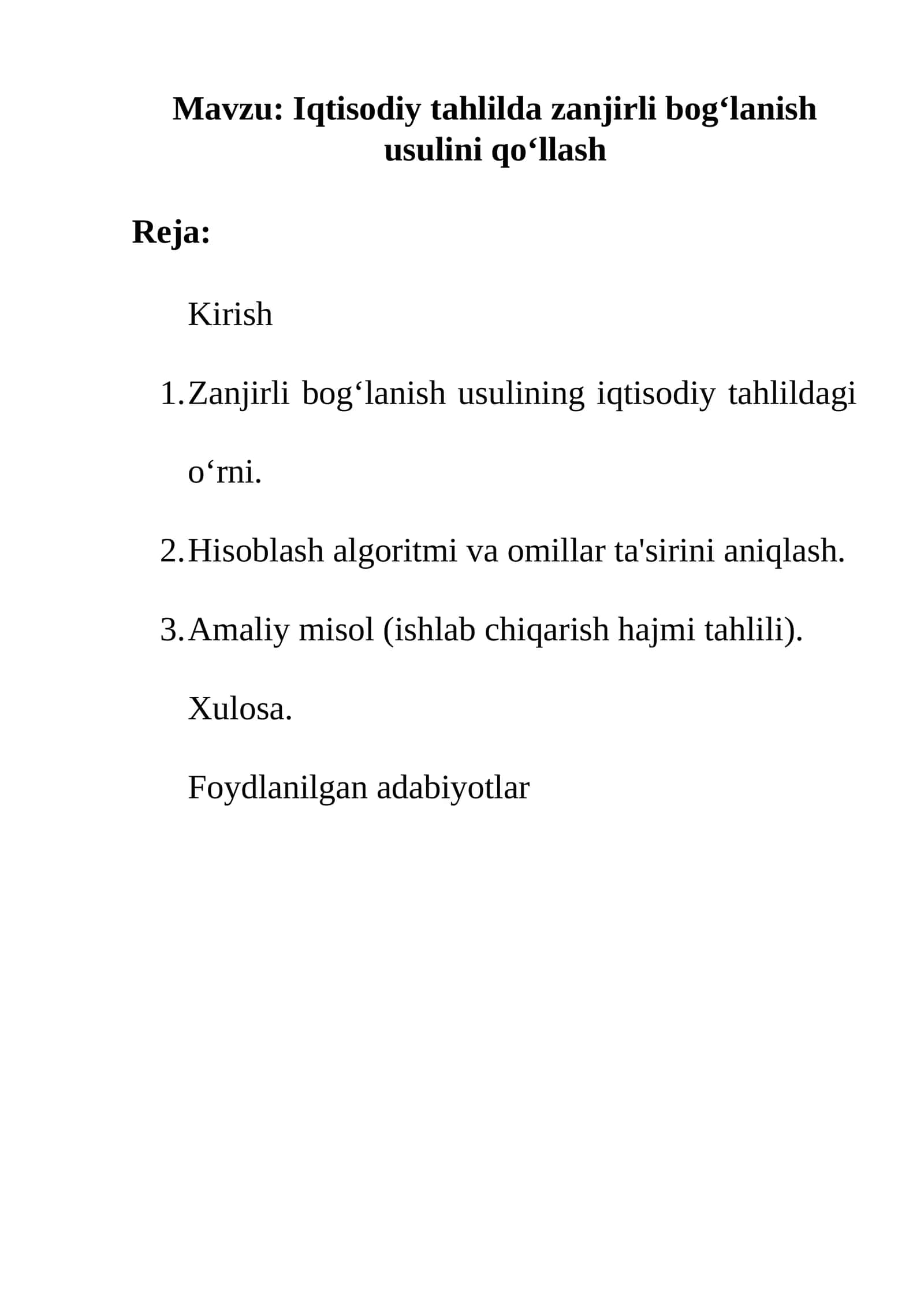 Iqtisodiy tahlilda zanjirli bog‘lanish usulini qo‘llash 1