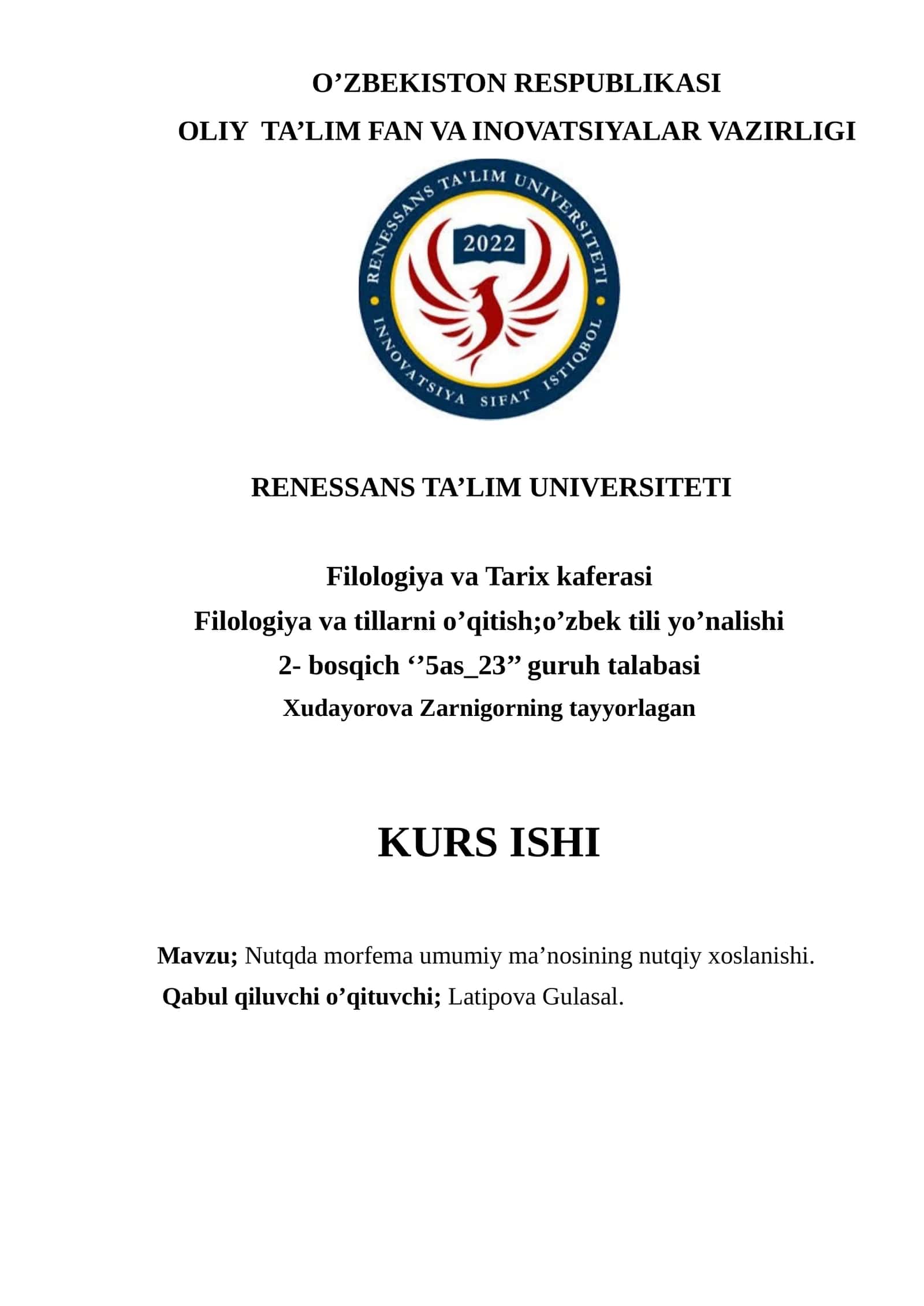 Nutqda morfema umumiy ma’nosining nutqiy xoslanishi 1