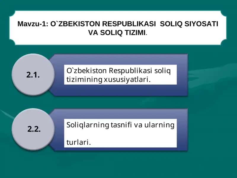 O`ZBEKISTON RESPUBLIKASISOLIQSIYOSATI VA SOLIQ TIZIMI 1