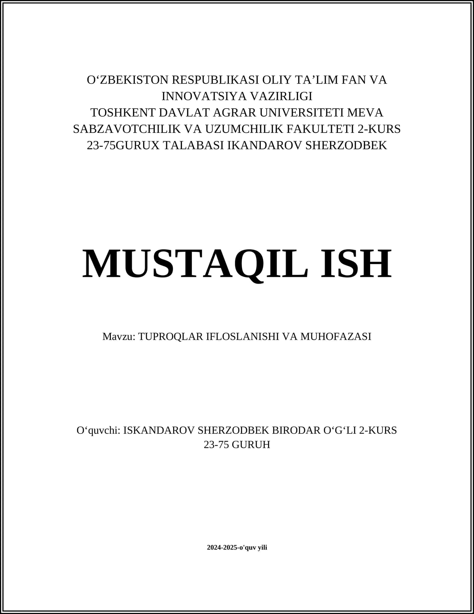 Tuproqlar Ifloslanishi va Muhozasini O'rganish 1