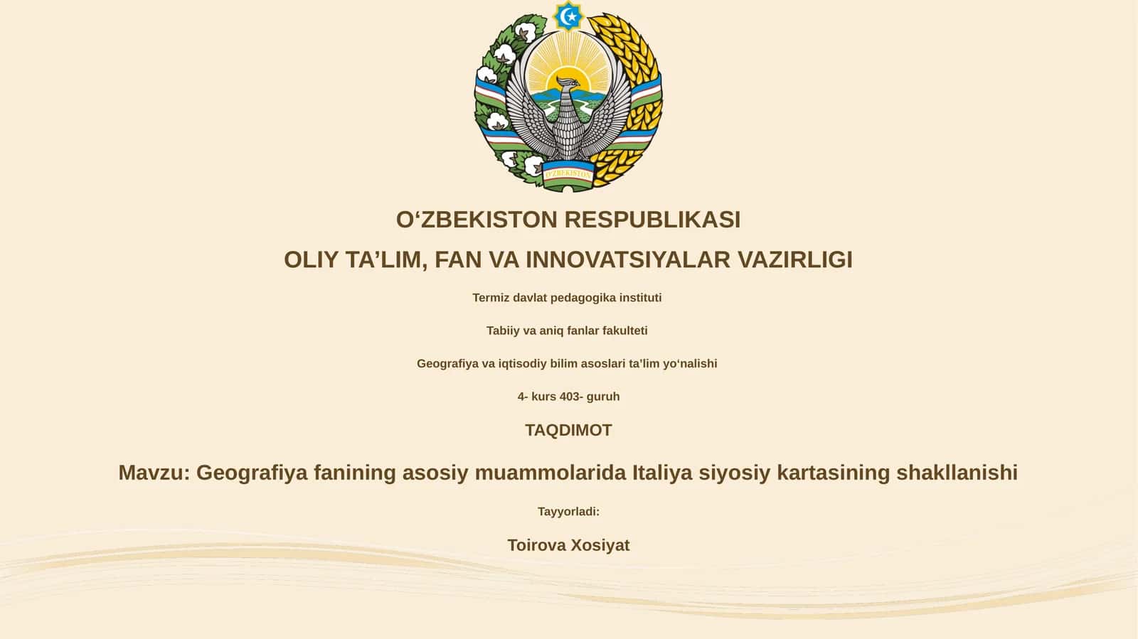 Geografiya fanining asosiy muammolarida Italiya siyosiy kartasining shakllanishi 1