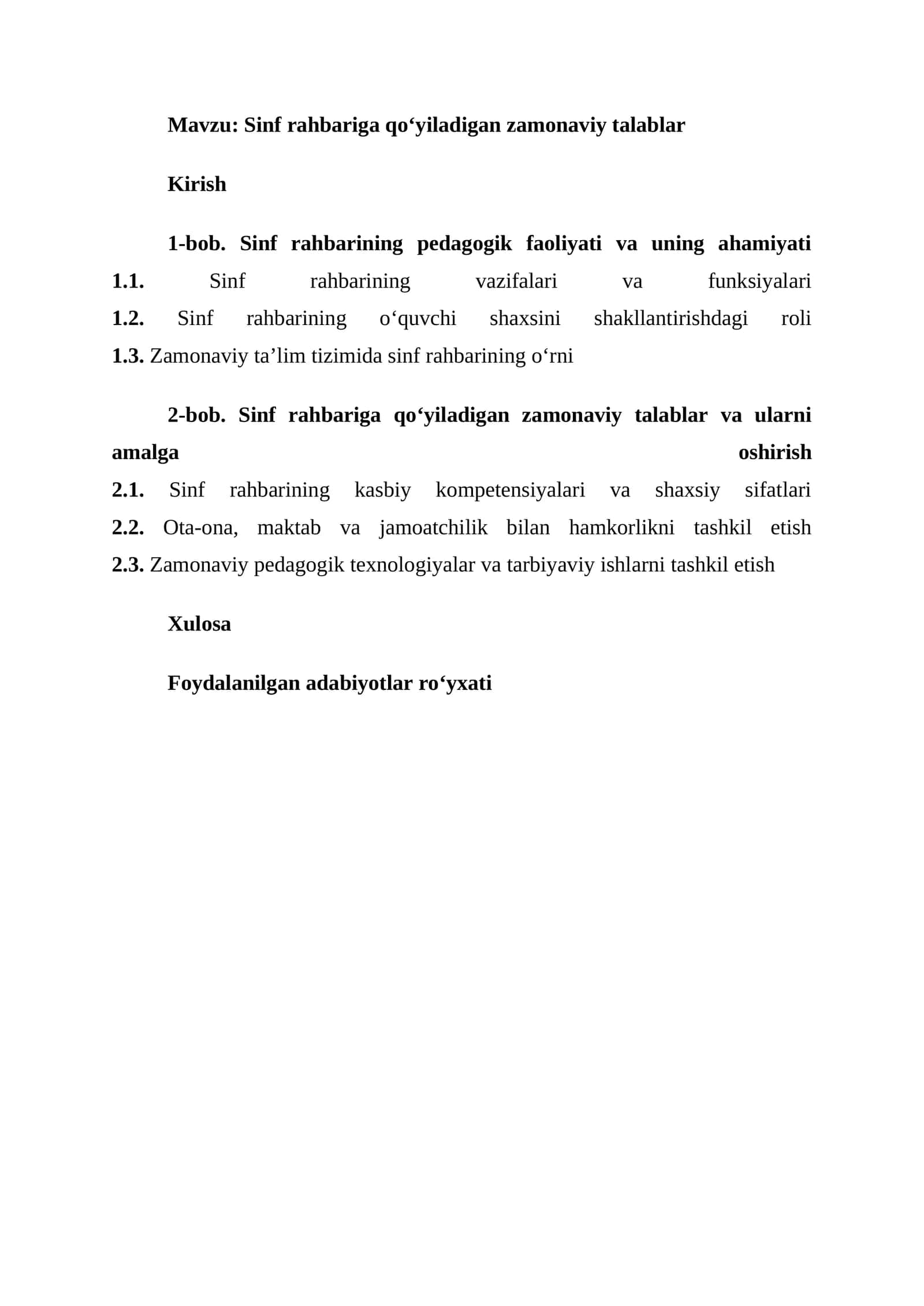 Sinf rahbariga qo‘yiladigan zamonaviy talablar 1