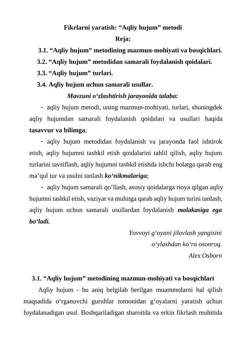 Mavzu: Fikrlarni yaratish: “Aqliy hujum” metodi 1