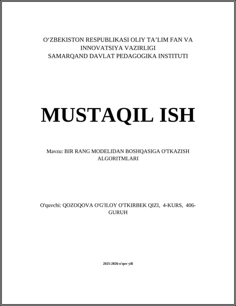 BIR RANG MODELIDAN BOSHQASIGA O'TKAZISH ALGORITMLARI 1