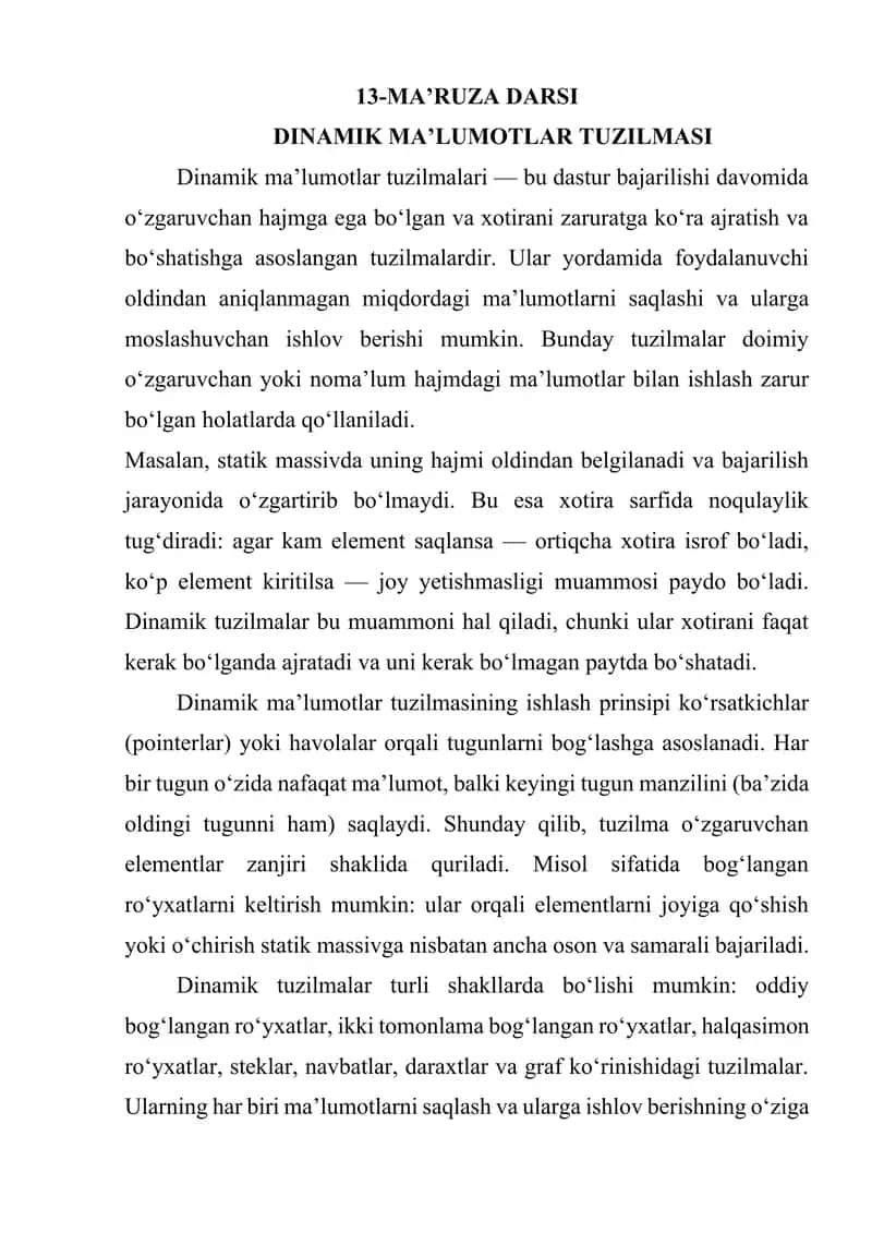 Dinamik ma’lumotlar tuzilmasi 1