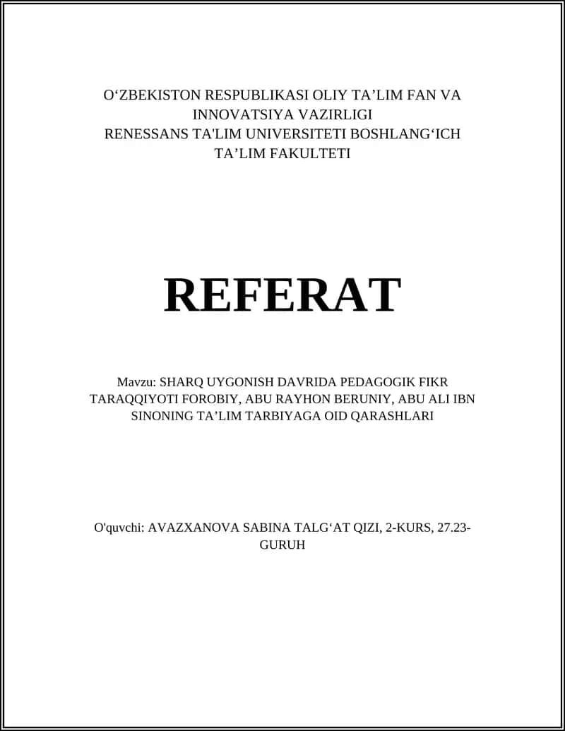 Forobiy va uning ta'lim va tarbiya haqidagi fikrlari 1